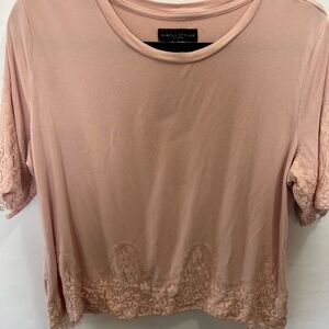 Simply Styled By Sears BOHO Pink Lace Pattern Romantic Feminine Blouse Size XL